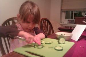 Princess helping prepare our favourite fish salad.
